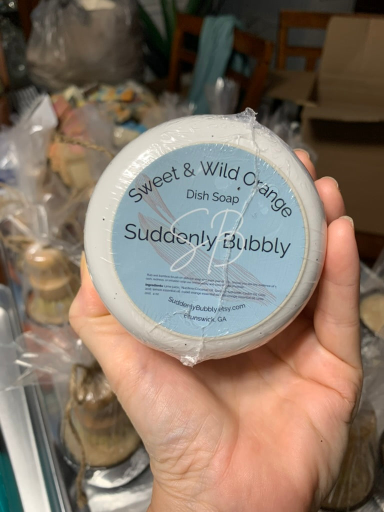 Handmade Dish Soap in Ramekin with Bamboo Brush