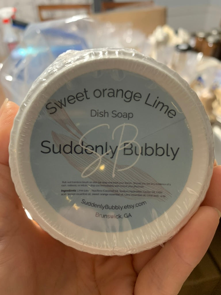 Handmade Dish Soap in Ramekin with Bamboo Brush