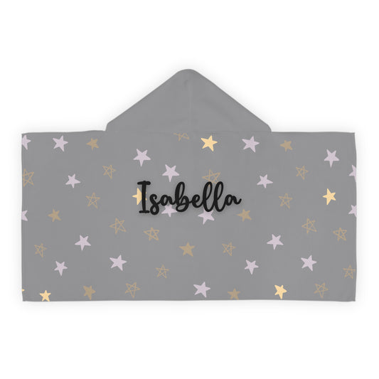 Personalized Youth Hooded Towel for Kids, Bath Time Essential, Pool Day Fun, Cozy Cover-Up, Starry Design, Custom Name Towel
