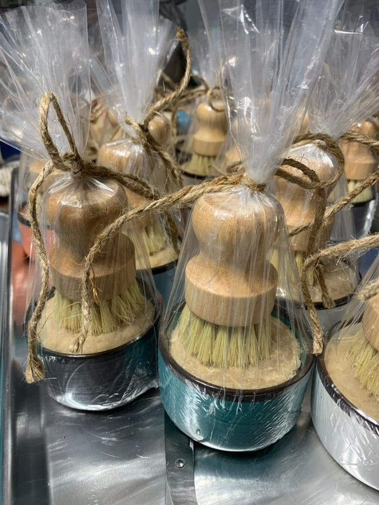 Handmade Dish Soap in Ramekin with Bamboo Brush
