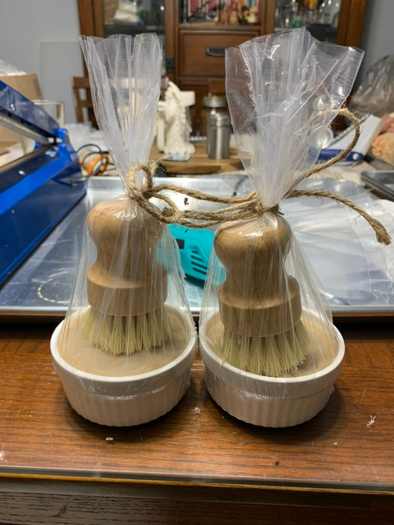 Handmade Dish Soap in Ramekin with Bamboo Brush