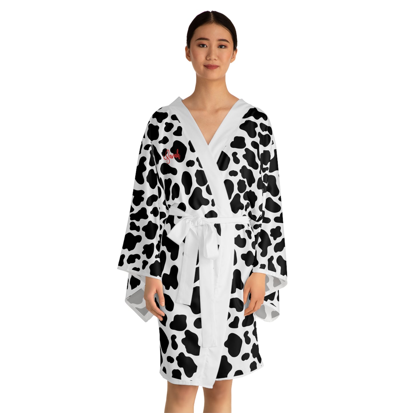 Cow Print Long Sleeve Kimono Robe, Cozy Loungewear, Relaxation Gift, Unique Fashion, Home Spa, Animal Print Lifestyle