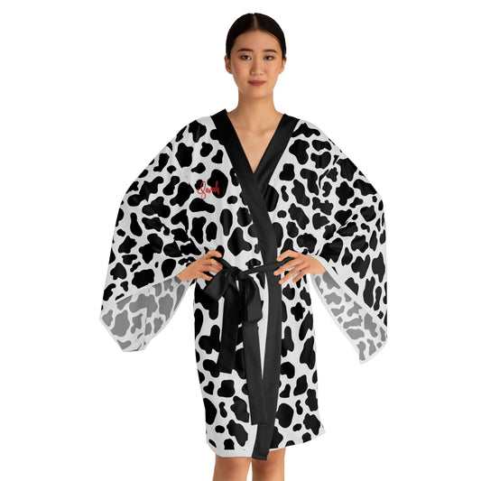 Cow Print Long Sleeve Kimono Robe, Cozy Loungewear, Relaxation Gift, Unique Fashion, Home Spa, Animal Print Lifestyle