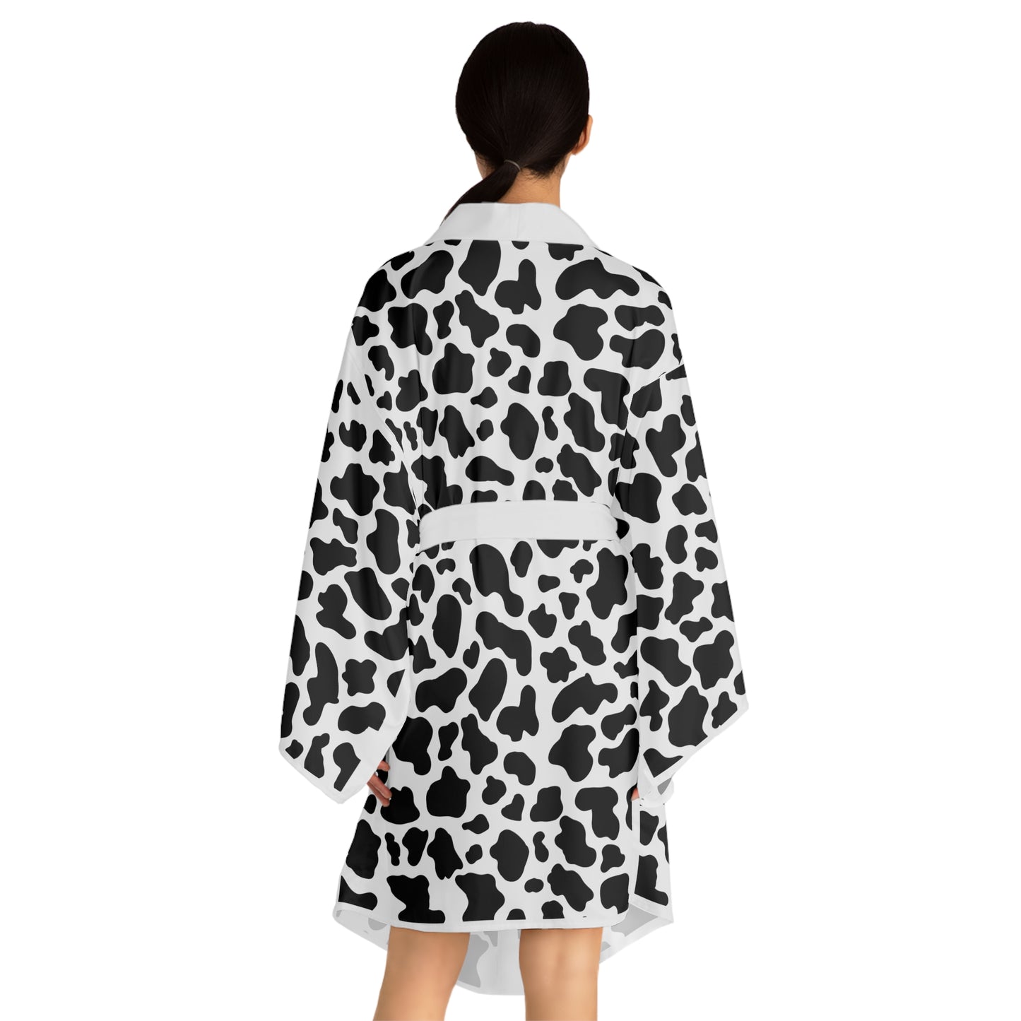 Cow Print Long Sleeve Kimono Robe, Cozy Loungewear, Relaxation Gift, Unique Fashion, Home Spa, Animal Print Lifestyle