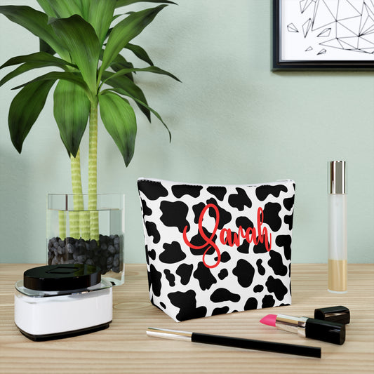 Personalized Cow Print Cosmetic Bag | Stylish Makeup Organizer, Gift for Her, Travel Essentials, Custom Name Pouch