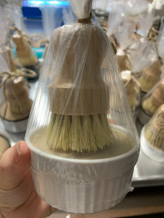 Handmade Dish Soap in Ramekin with Bamboo Brush