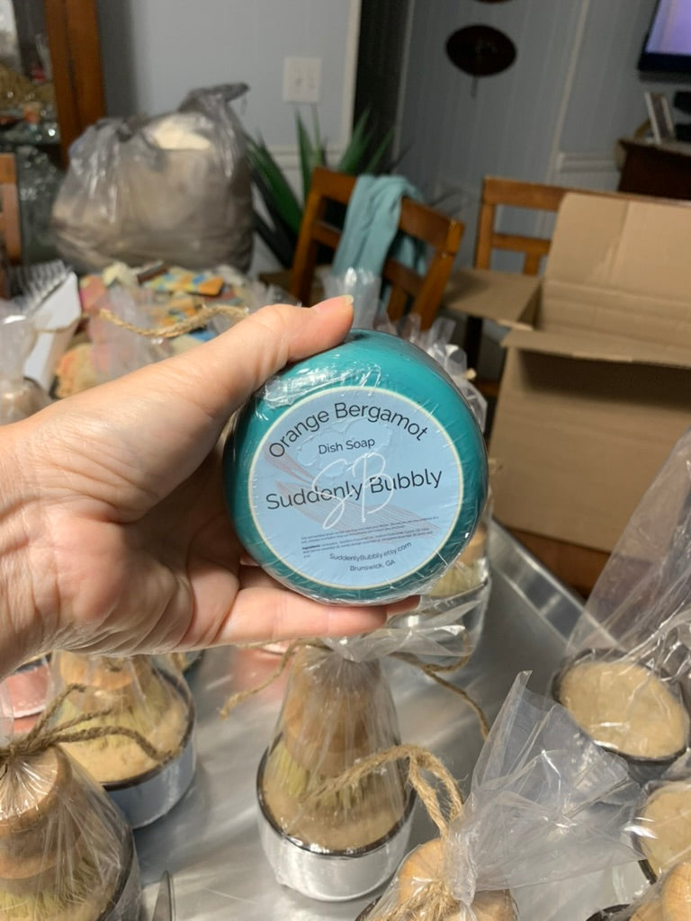 Handmade Dish Soap in Ramekin with Bamboo Brush