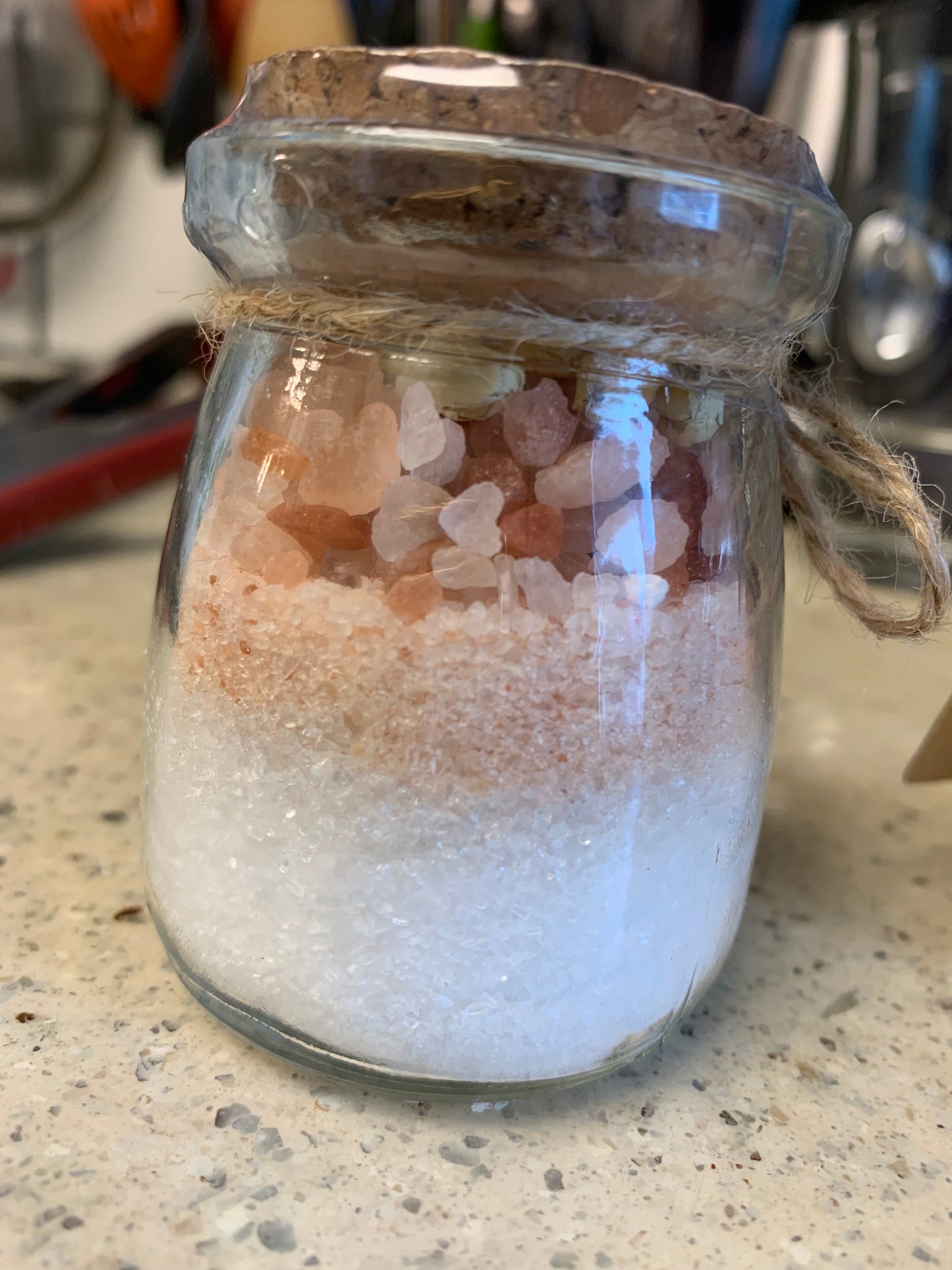 Jasmine Bath Salts in Charming Yogurt Jar with Jute Bow 3.5 oz