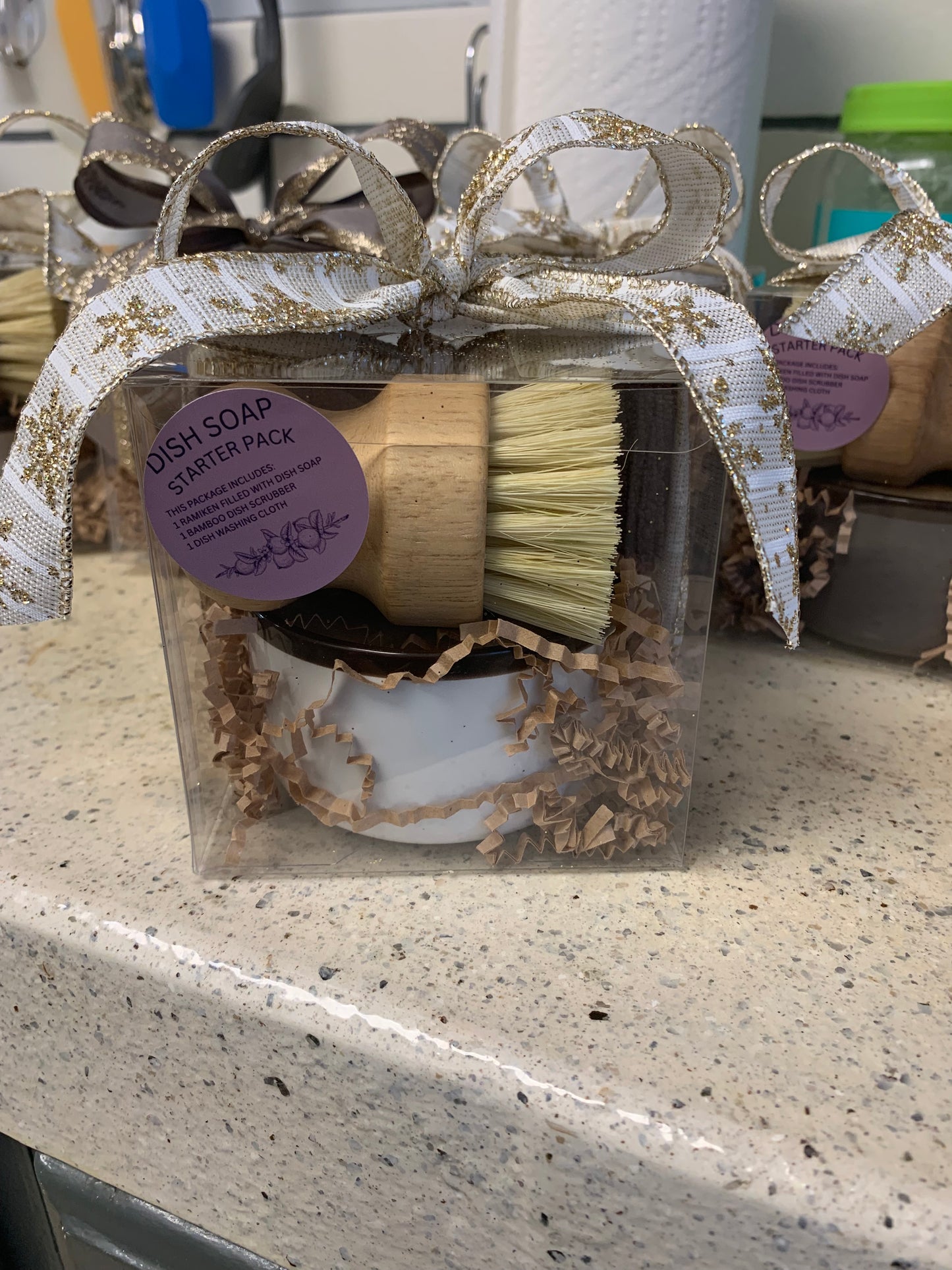 Handmade Dish Soap in Ramekin with Bamboo Brush