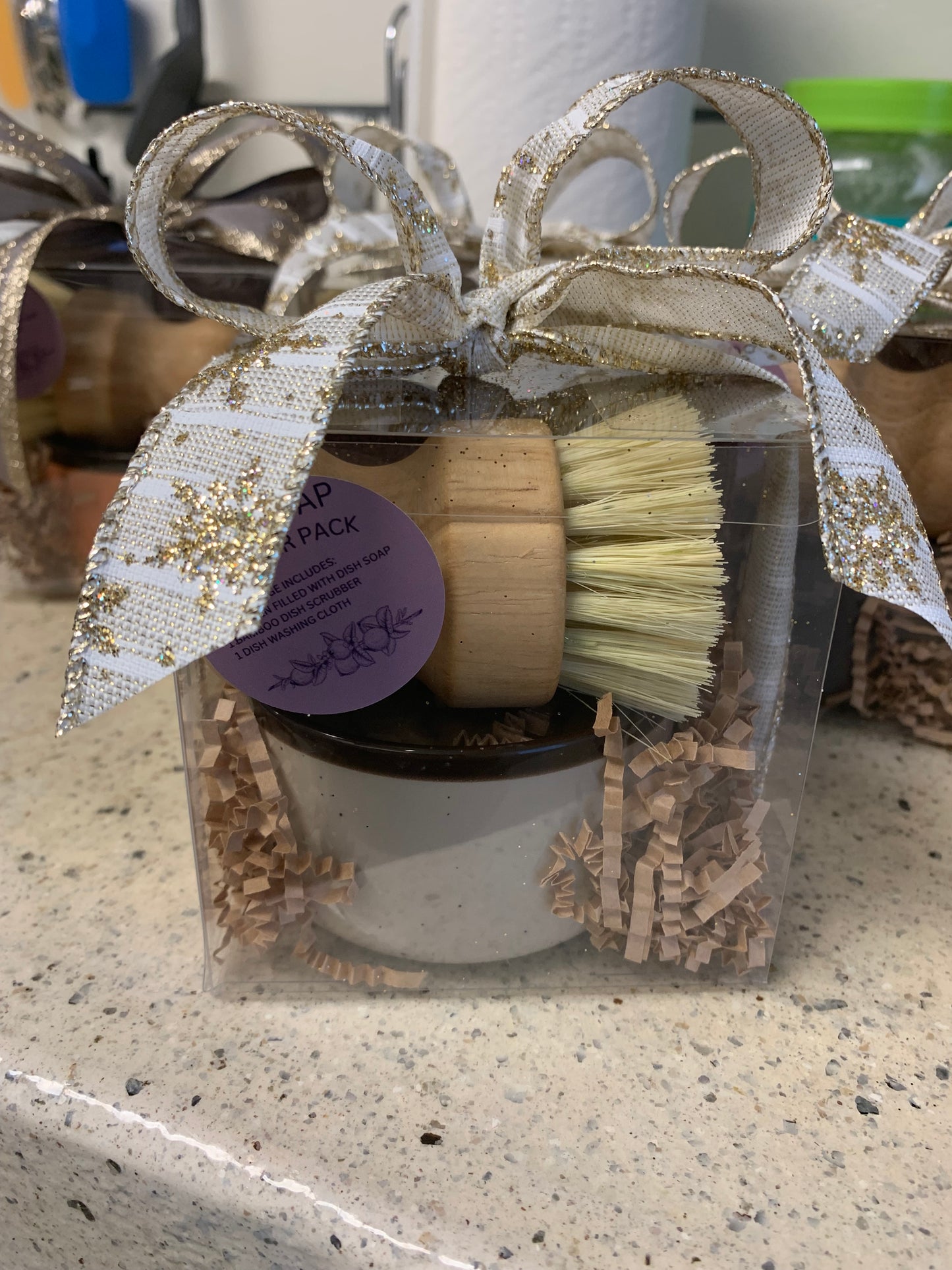 Handmade Dish Soap in Ramekin with Bamboo Brush