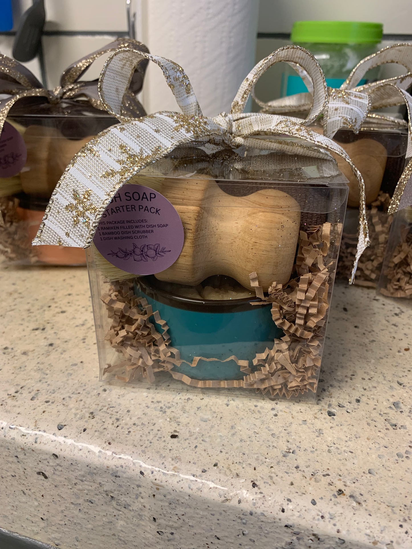 Handmade Dish Soap in Ramekin with Bamboo Brush